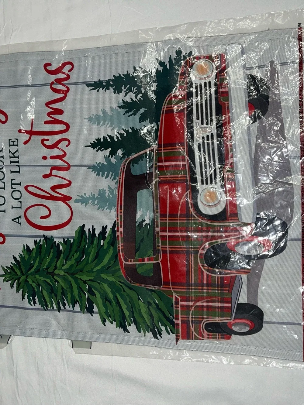 Red Plaid Vintage Truck Christmas Garden Flag